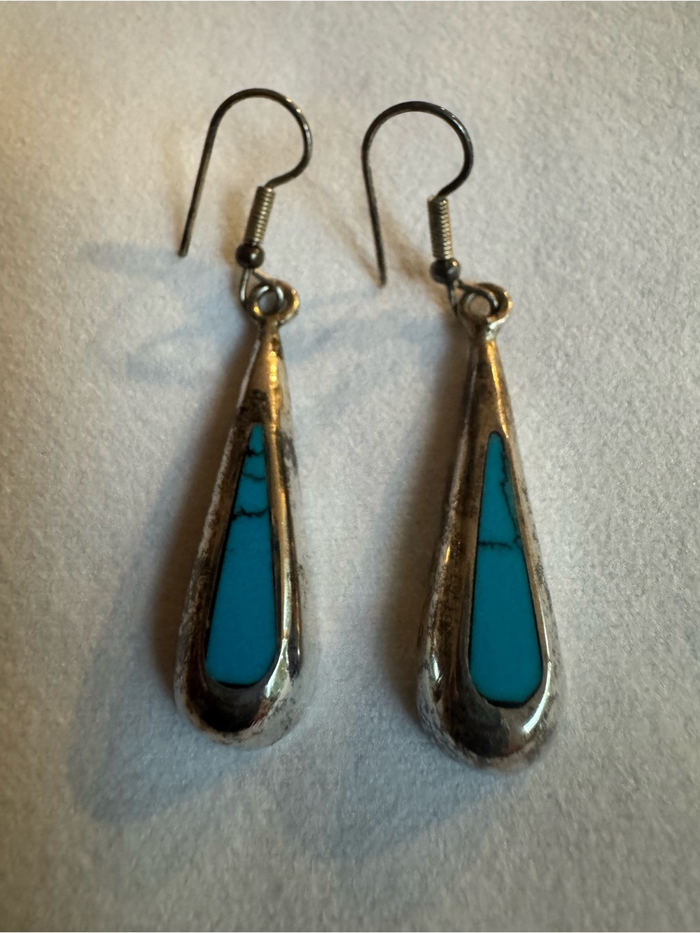 Turquoise (untested) Teardrop Silver Earrings -stamped 925